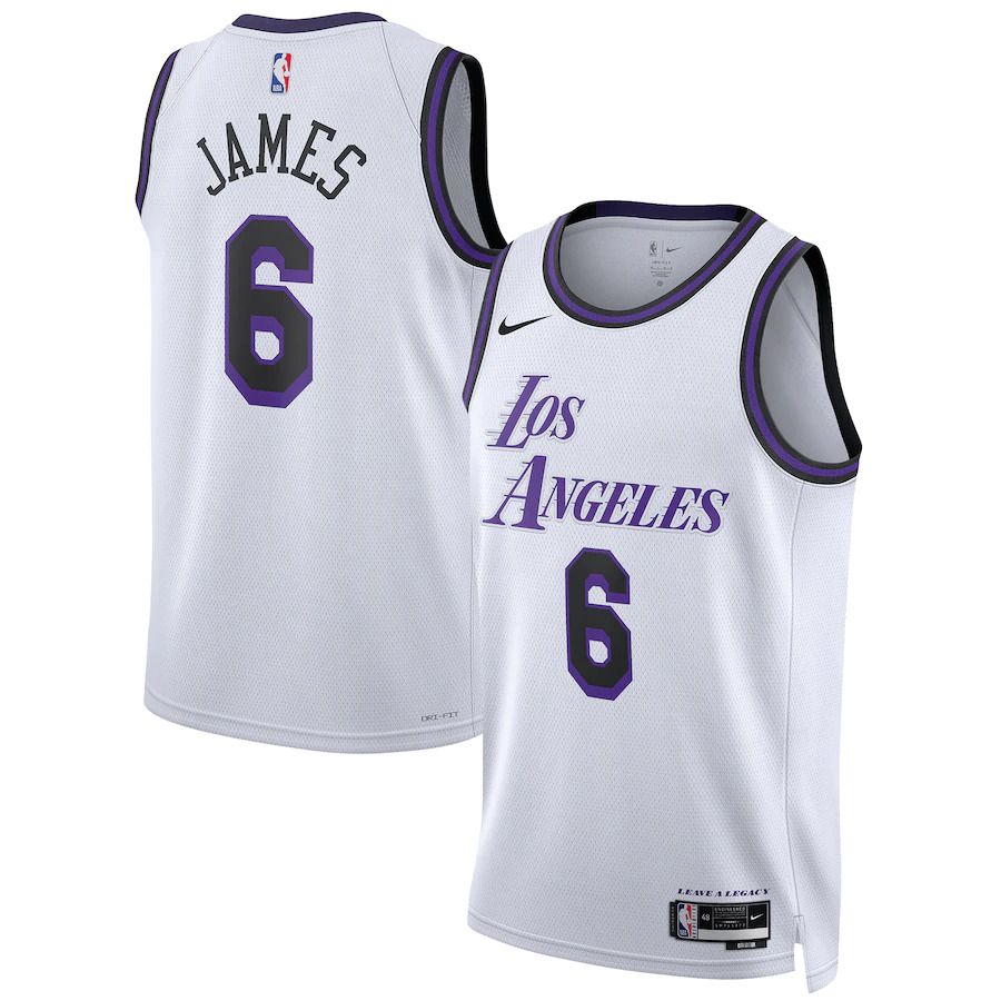 Men Los Angeles Lakers 6 LeBron James Nike White City Edition 2022-23 Swingman NBA Jersey